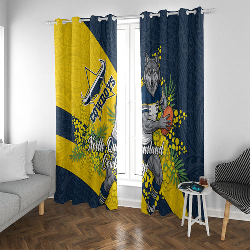 North Queensland Cowboys Window Curtain Golden Wattle Floral Polynesian - Australian Flower - Rugby Mascot