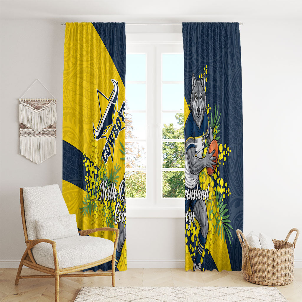 North Queensland Cowboys Window Curtain Golden Wattle Floral Polynesian - Australian Flower - Rugby Mascot