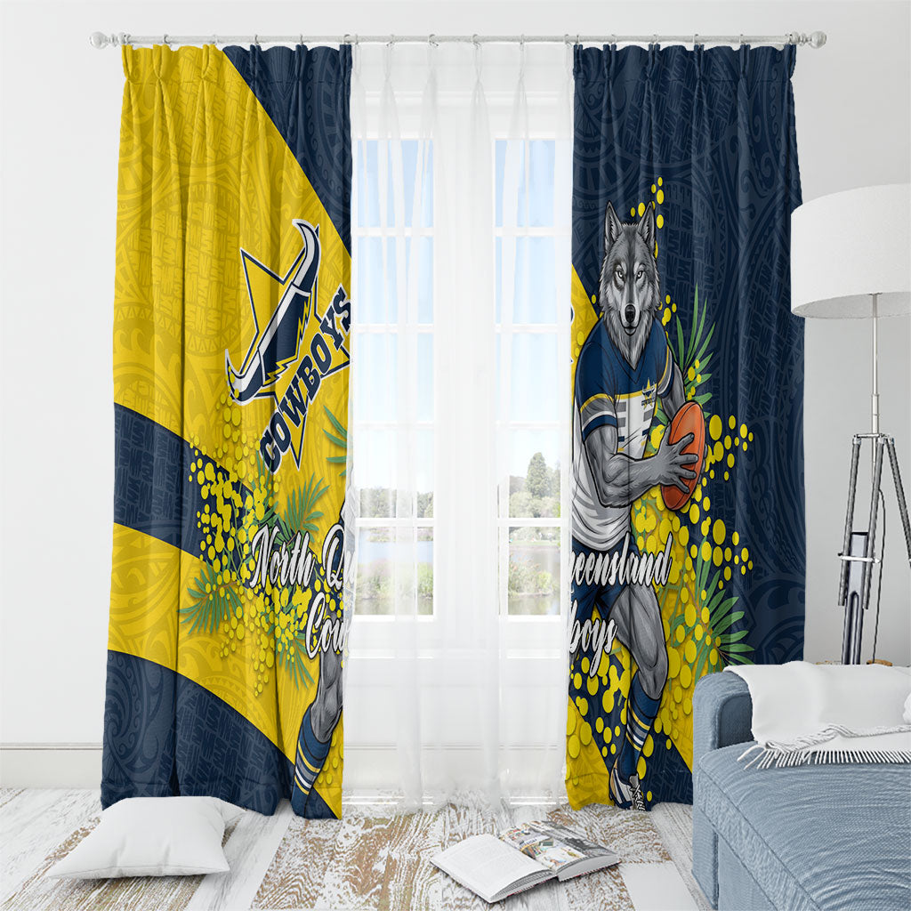 North Queensland Cowboys Window Curtain Golden Wattle Floral Polynesian - Australian Flower - Rugby Mascot