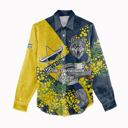 North Queensland Cowboys Women Casual Shirt Golden Wattle Floral Polynesian - Australian Flower - Rugby Mascot
