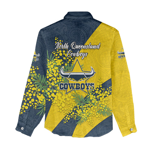 North Queensland Cowboys Women Casual Shirt Golden Wattle Floral Polynesian - Australian Flower - Rugby Mascot