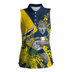 North Queensland Cowboys Women Sleeveless Polo Shirt Golden Wattle Floral Polynesian - Australian Flower - Rugby Mascot