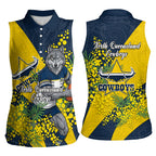 North Queensland Cowboys Women Sleeveless Polo Shirt Golden Wattle Floral Polynesian - Australian Flower - Rugby Mascot