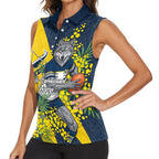 North Queensland Cowboys Women Sleeveless Polo Shirt Golden Wattle Floral Polynesian - Australian Flower - Rugby Mascot
