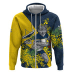 North Queensland Cowboys Zip Hoodie Golden Wattle Floral Polynesian - Australian Flower - Rugby Mascot