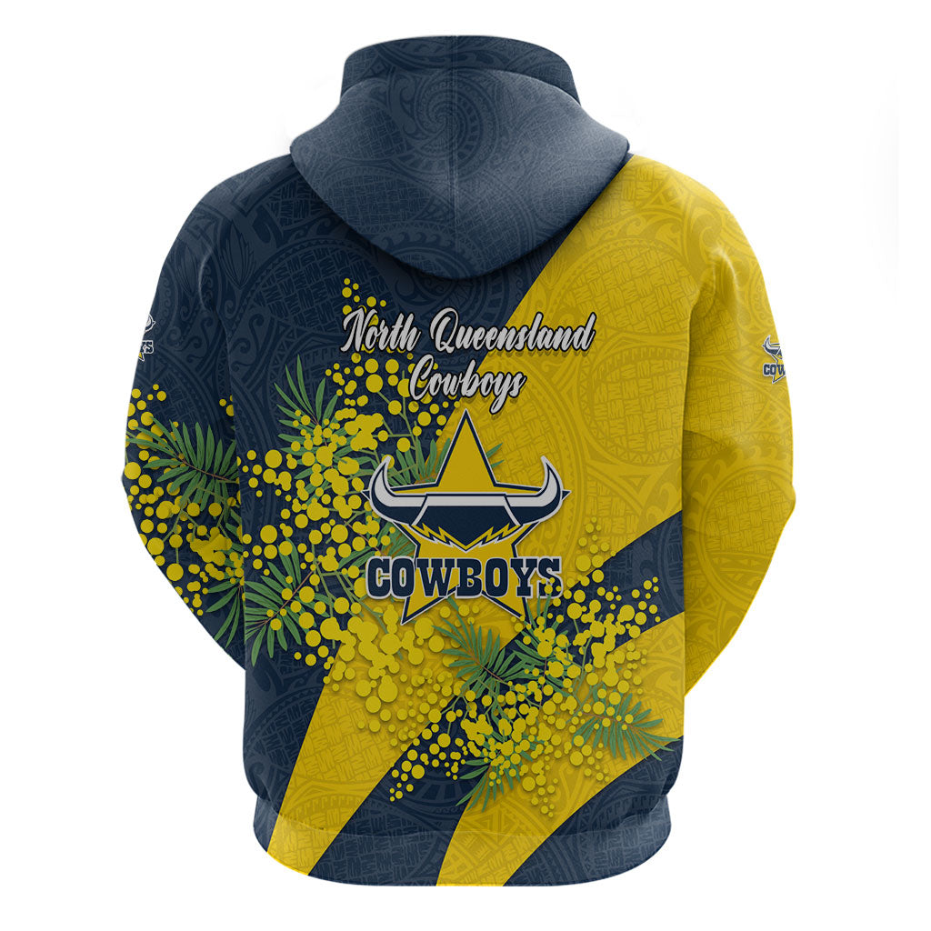 North Queensland Cowboys Zip Hoodie Golden Wattle Floral Polynesian - Australian Flower - Rugby Mascot
