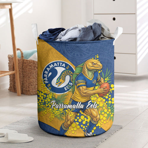 Parramatta Eels Laundry Basket Golden Wattle Floral Polynesian - Australian Flower - Rugby Mascot