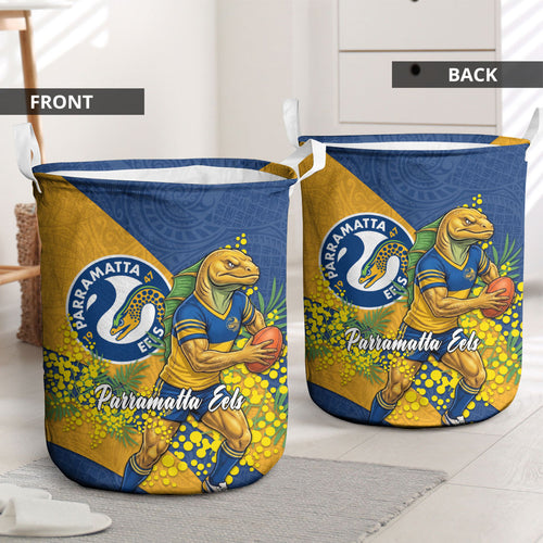 Parramatta Eels Laundry Basket Golden Wattle Floral Polynesian - Australian Flower - Rugby Mascot