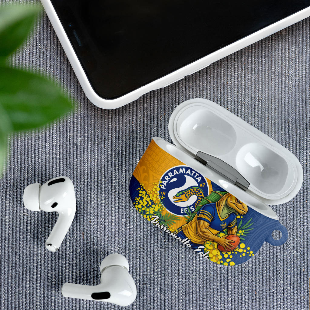 Parramatta Eels AirPods Case Golden Wattle Floral Polynesian - Australian Flower - Rugby Mascot