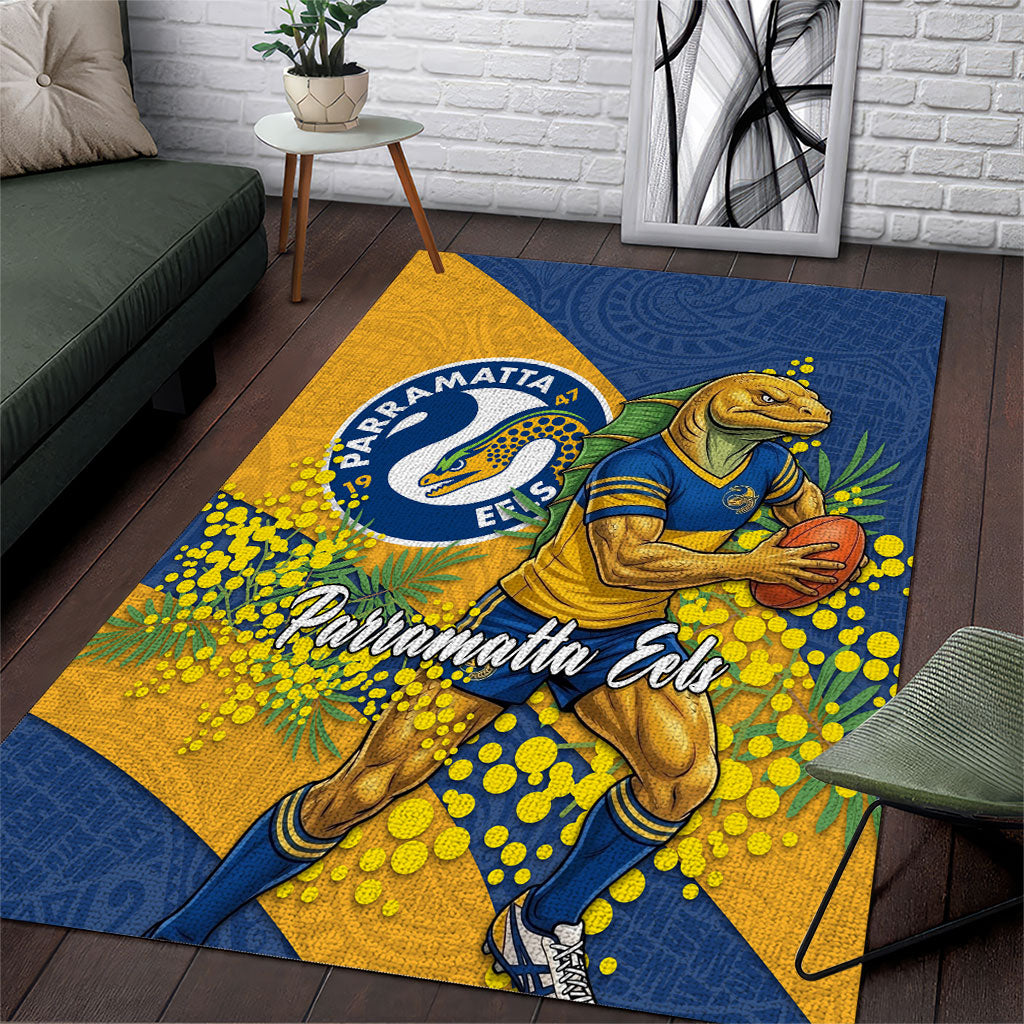 Parramatta Eels Area Rug Golden Wattle Floral Polynesian - Australian Flower - Rugby Mascot