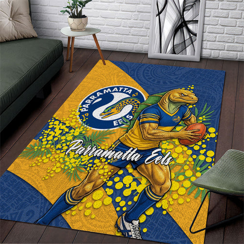 Parramatta Eels Area Rug Golden Wattle Floral Polynesian - Australian Flower - Rugby Mascot