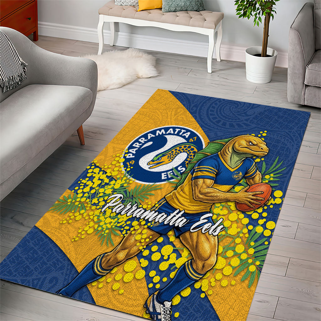 Parramatta Eels Area Rug Golden Wattle Floral Polynesian - Australian Flower - Rugby Mascot