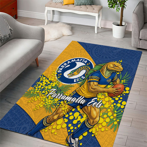 Parramatta Eels Area Rug Golden Wattle Floral Polynesian - Australian Flower - Rugby Mascot
