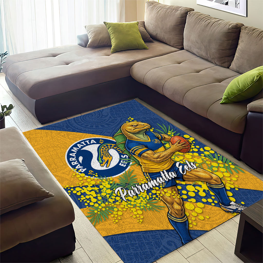 Parramatta Eels Area Rug Golden Wattle Floral Polynesian - Australian Flower - Rugby Mascot