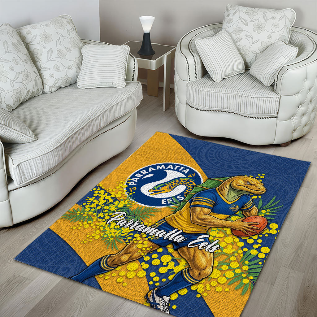 Parramatta Eels Area Rug Golden Wattle Floral Polynesian - Australian Flower - Rugby Mascot