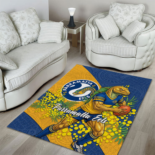 Parramatta Eels Area Rug Golden Wattle Floral Polynesian - Australian Flower - Rugby Mascot