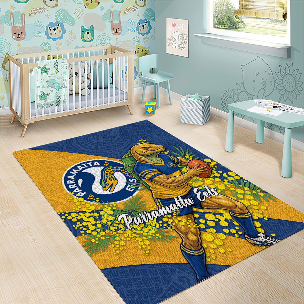 Parramatta Eels Area Rug Golden Wattle Floral Polynesian - Australian Flower - Rugby Mascot