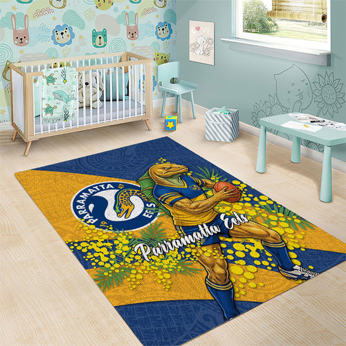Parramatta Eels Area Rug Golden Wattle Floral Polynesian - Australian Flower - Rugby Mascot