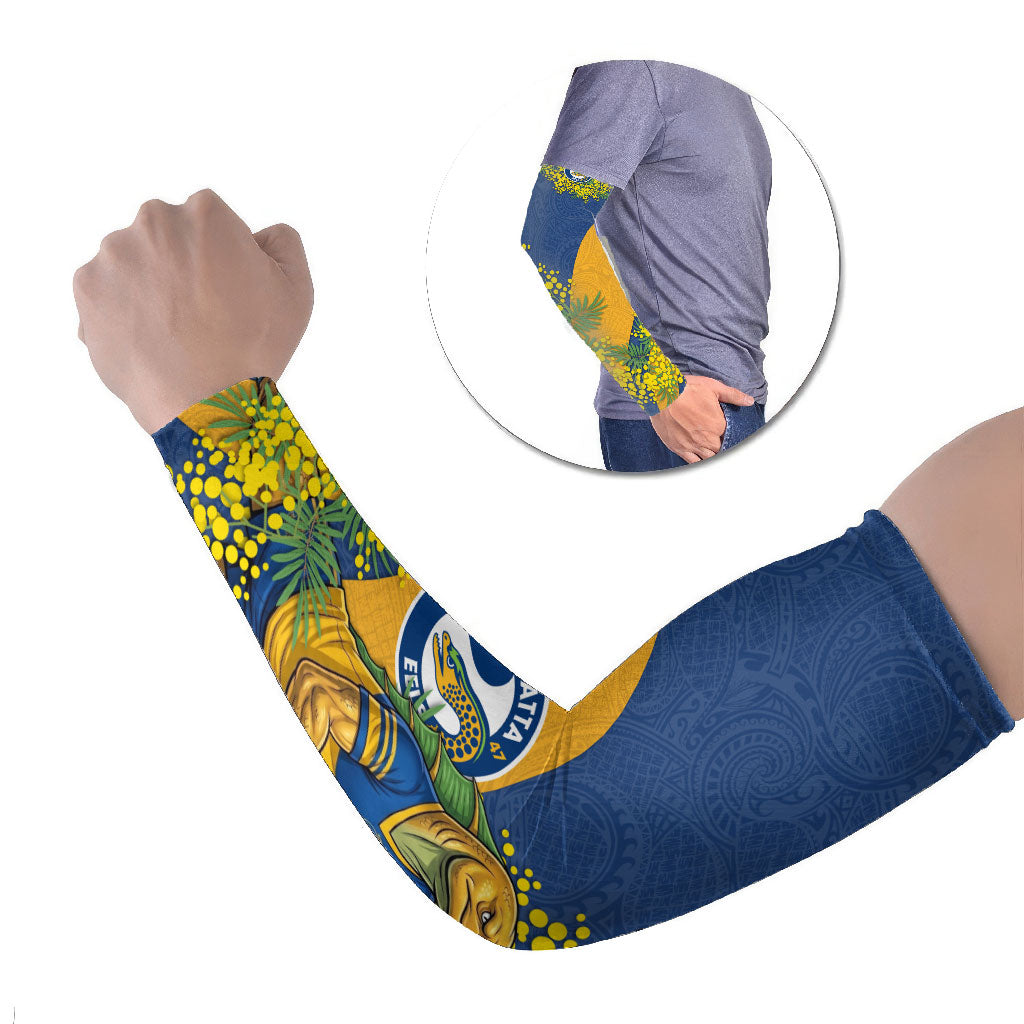 Parramatta Eels Arm Sleeves Golden Wattle Floral Polynesian - Australian Flower - Rugby Mascot