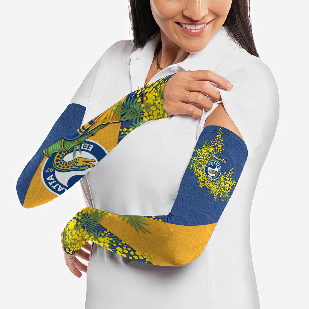 Parramatta Eels Arm Sleeves Golden Wattle Floral Polynesian - Australian Flower - Rugby Mascot