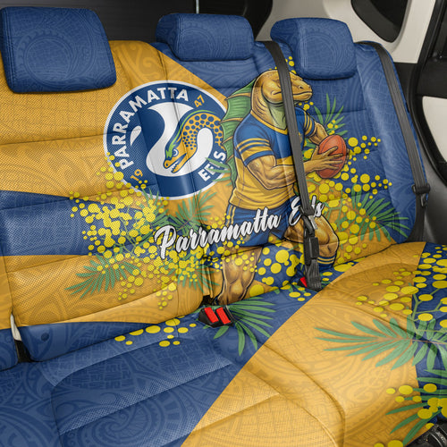 Parramatta Eels Back Car Seat Cover Golden Wattle Floral Polynesian - Australian Flower - Rugby Mascot
