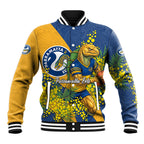 Parramatta Eels Baseball Jacket Golden Wattle Floral Polynesian - Australian Flower - Rugby Mascot