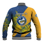 Parramatta Eels Baseball Jacket Golden Wattle Floral Polynesian - Australian Flower - Rugby Mascot
