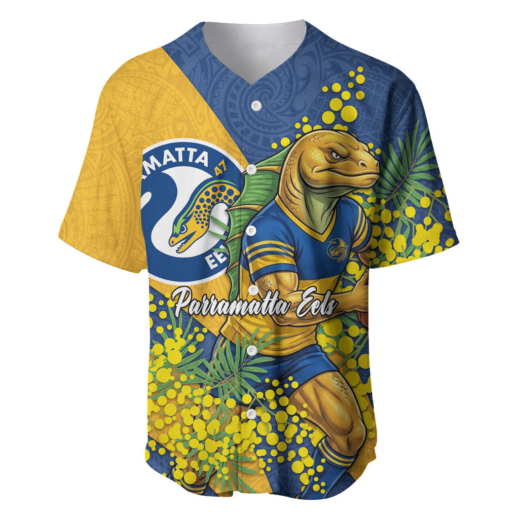 Parramatta Eels Baseball Jersey Golden Wattle Floral Polynesian - Australian Flower - Rugby Mascot