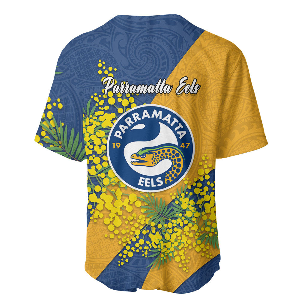 Parramatta Eels Baseball Jersey Golden Wattle Floral Polynesian - Australian Flower - Rugby Mascot