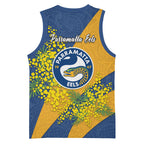 Parramatta Eels Basketball Jersey Golden Wattle Floral Polynesian - Australian Flower - Rugby Mascot