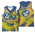 Parramatta Eels Basketball Jersey Golden Wattle Floral Polynesian - Australian Flower - Rugby Mascot