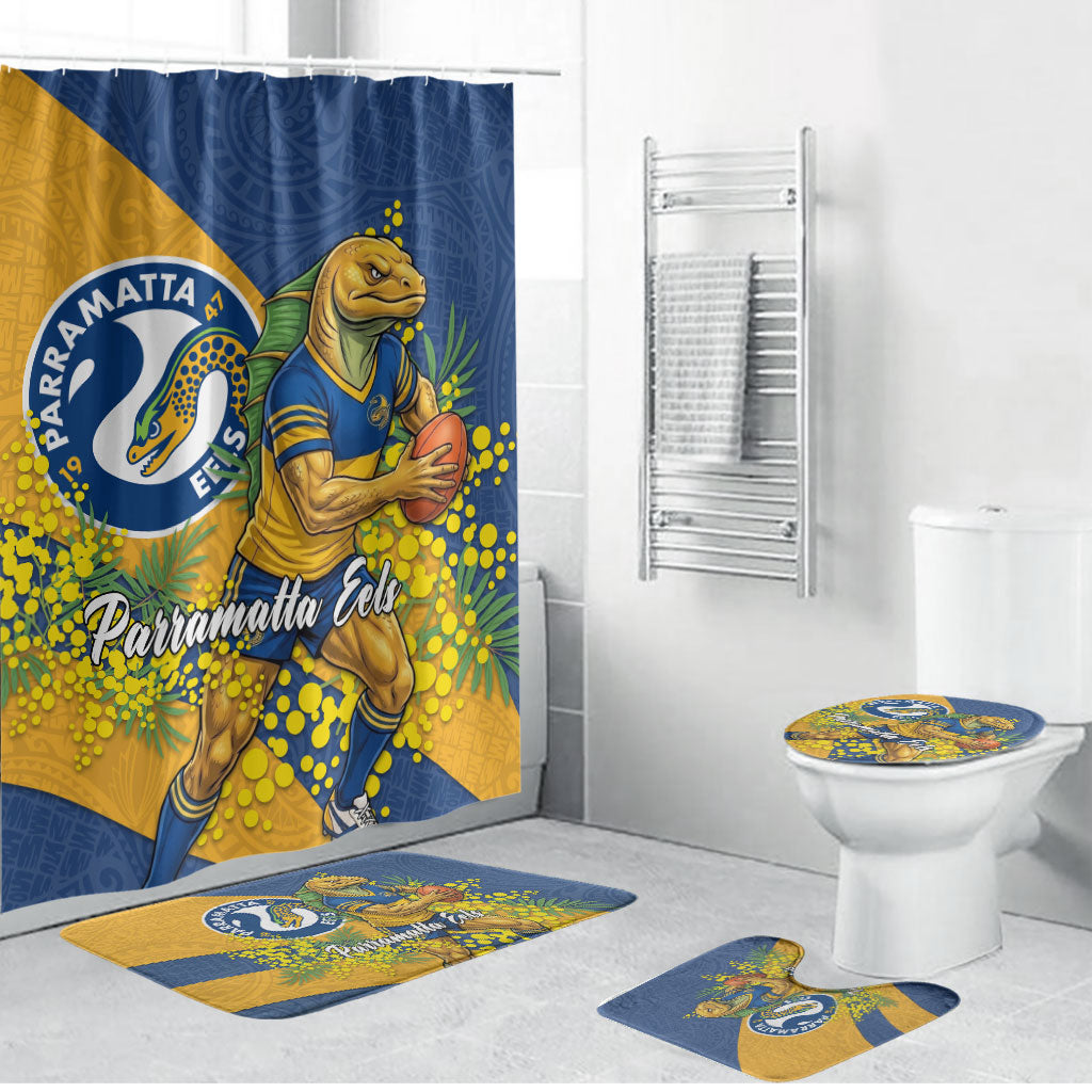 Parramatta Eels Bathroom Set Golden Wattle Floral Polynesian - Australian Flower - Rugby Mascot
