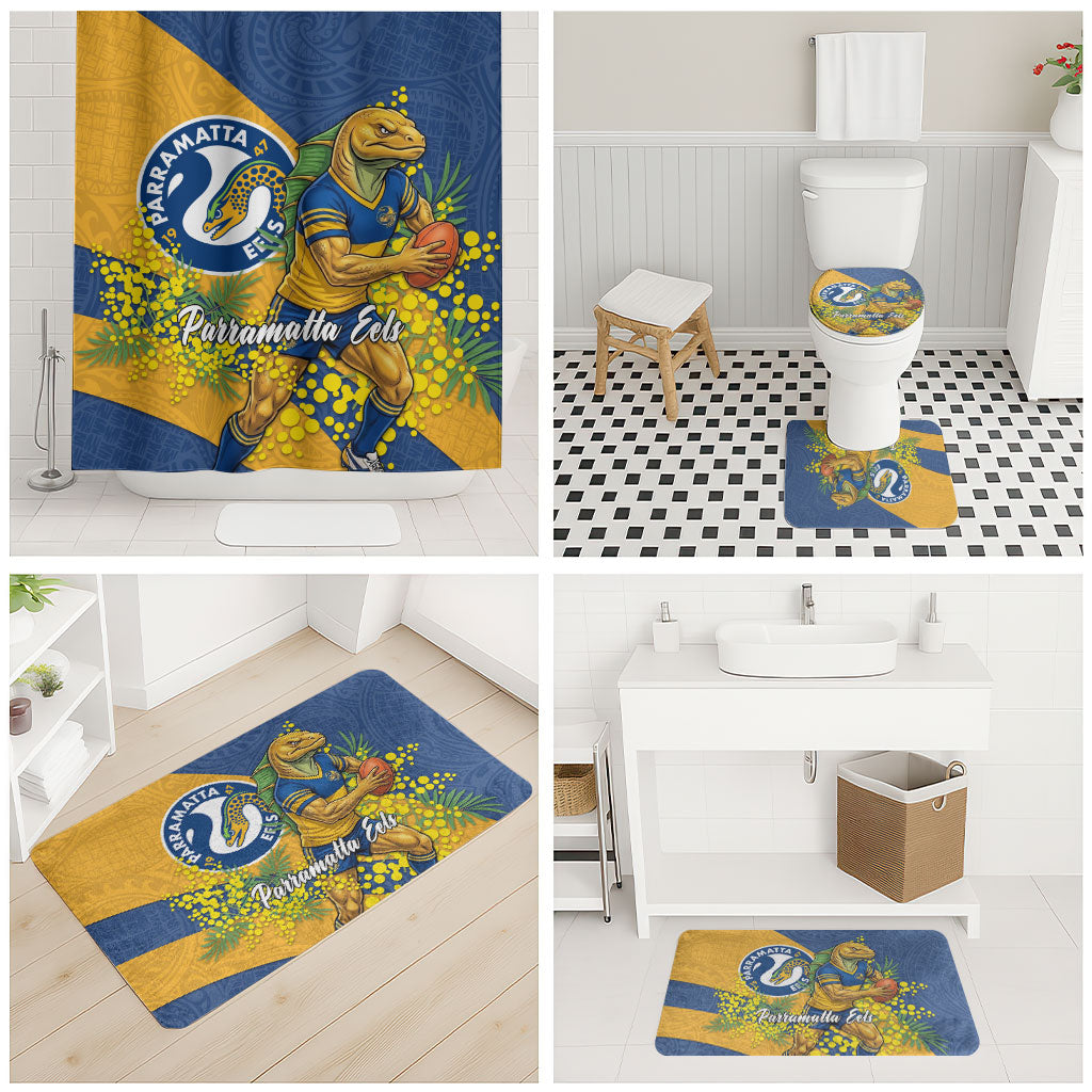 Parramatta Eels Bathroom Set Golden Wattle Floral Polynesian - Australian Flower - Rugby Mascot