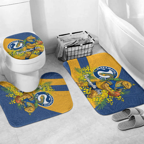 Parramatta Eels Bathroom Set Golden Wattle Floral Polynesian - Australian Flower - Rugby Mascot