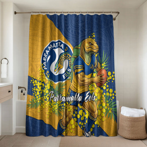 Parramatta Eels Bathroom Set Golden Wattle Floral Polynesian - Australian Flower - Rugby Mascot
