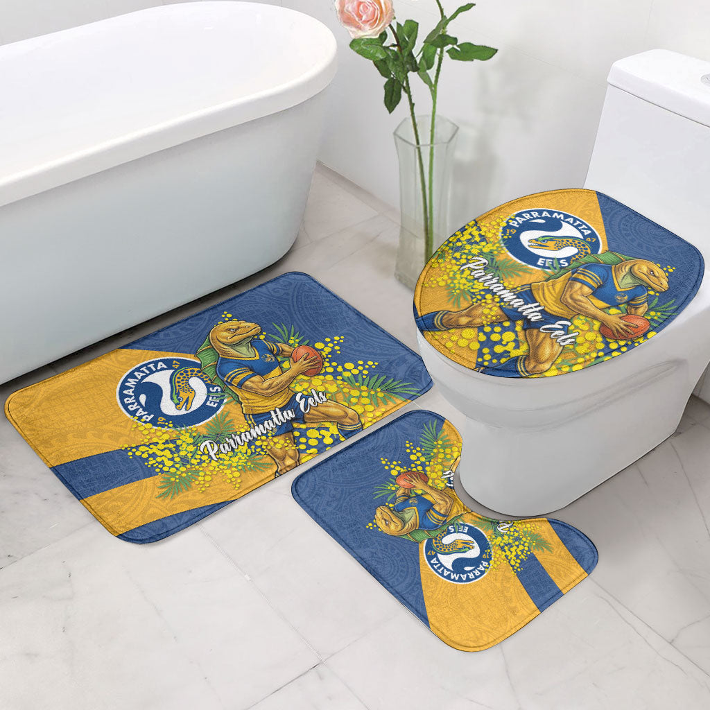 Parramatta Eels Bathroom Set Golden Wattle Floral Polynesian - Australian Flower - Rugby Mascot