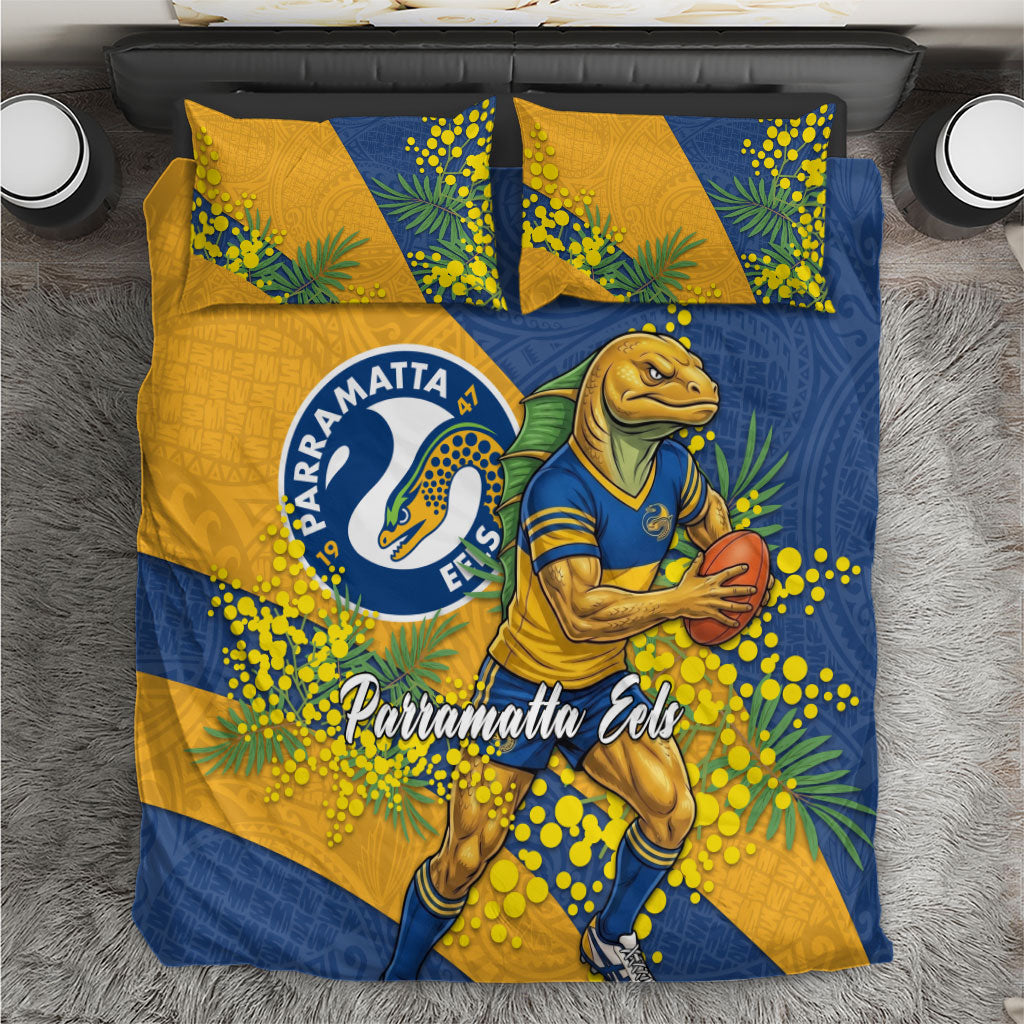 Parramatta Eels Bedding Set Golden Wattle Floral Polynesian - Australian Flower - Rugby Mascot