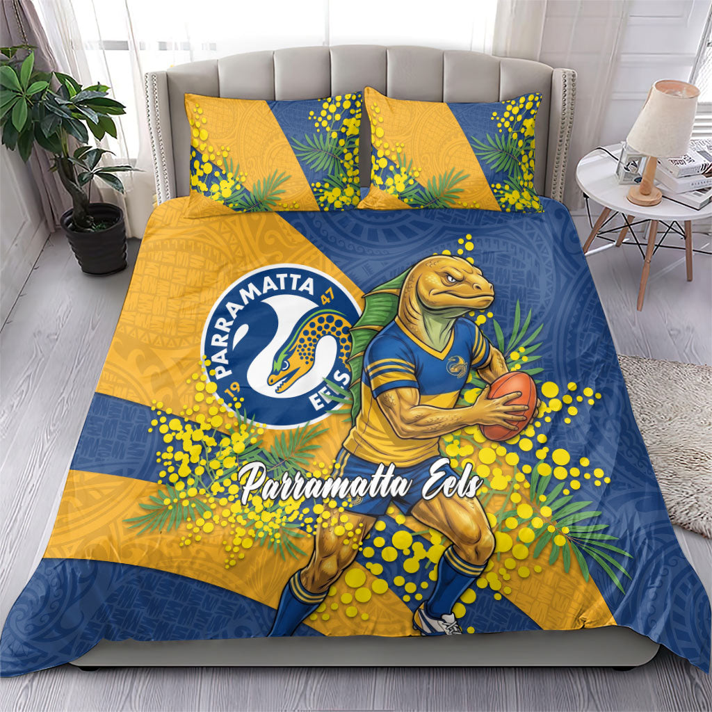 Parramatta Eels Bedding Set Golden Wattle Floral Polynesian - Australian Flower - Rugby Mascot