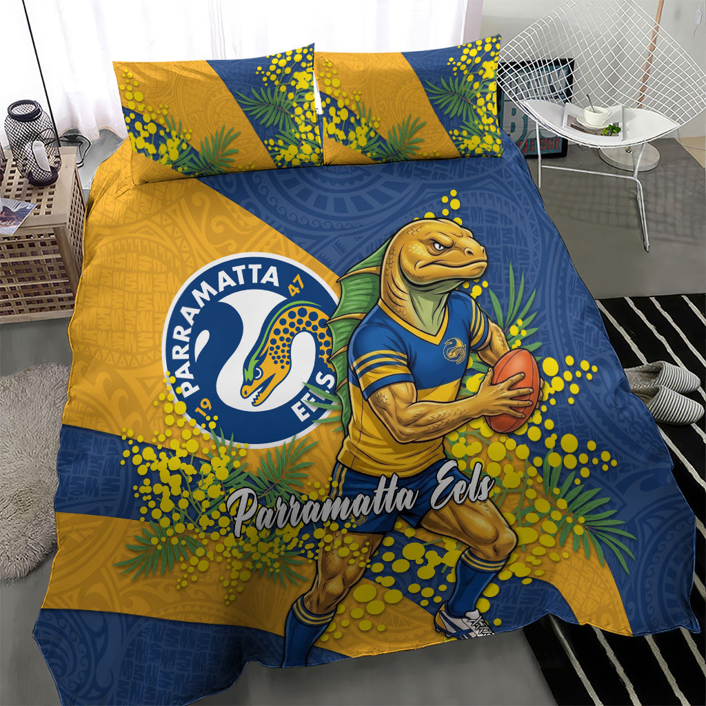Parramatta Eels Bedding Set Golden Wattle Floral Polynesian - Australian Flower - Rugby Mascot