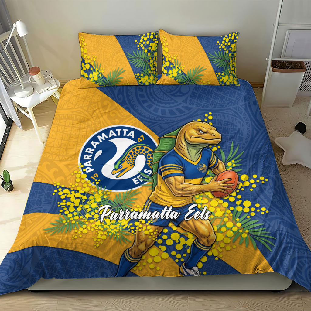 Parramatta Eels Bedding Set Golden Wattle Floral Polynesian - Australian Flower - Rugby Mascot
