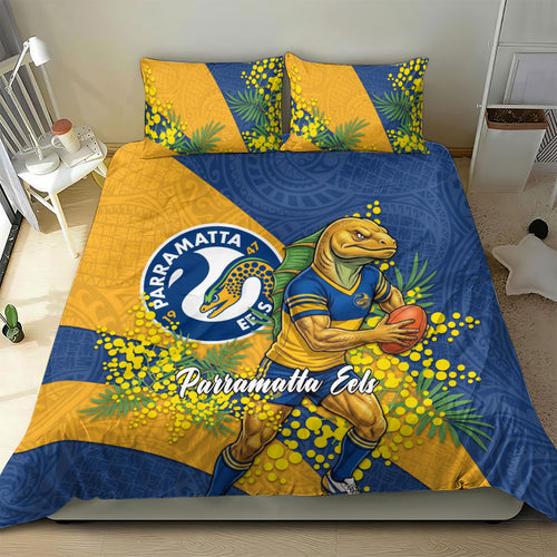 Parramatta Eels Bedding Set Golden Wattle Floral Polynesian - Australian Flower - Rugby Mascot