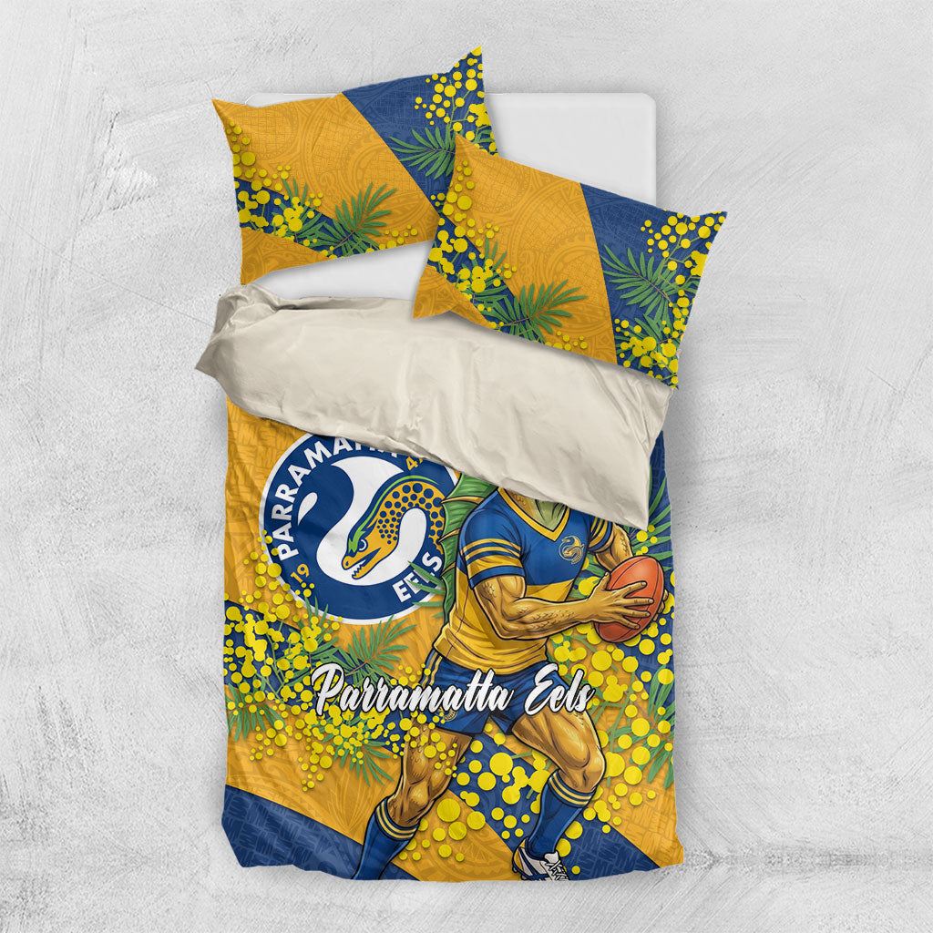 Parramatta Eels Bedding Set Golden Wattle Floral Polynesian - Australian Flower - Rugby Mascot