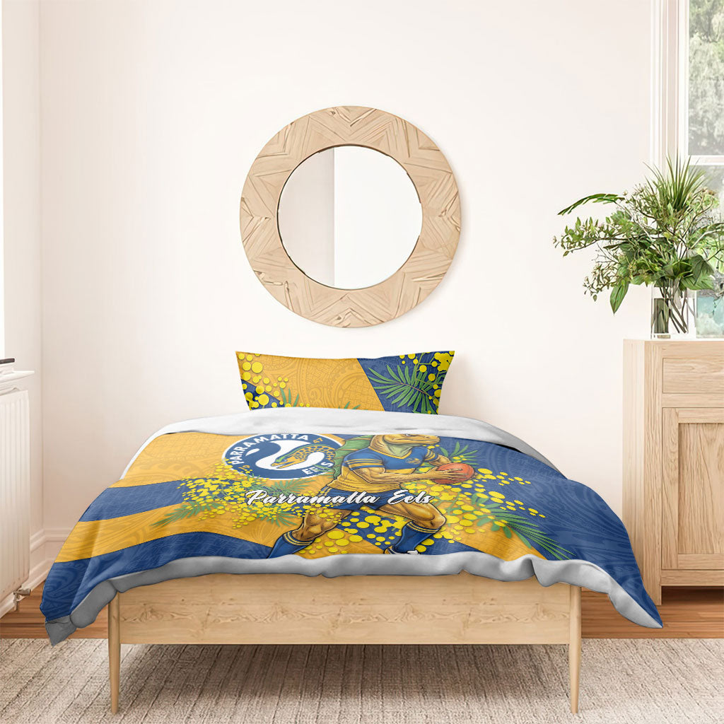 Parramatta Eels Bedding Set Golden Wattle Floral Polynesian - Australian Flower - Rugby Mascot