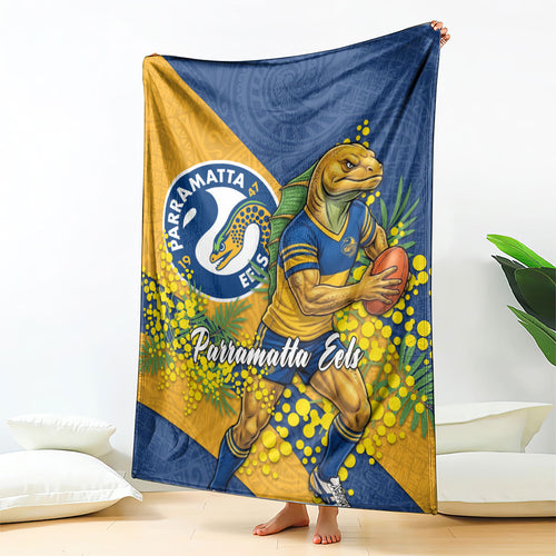 Parramatta Eels Blanket Golden Wattle Floral Polynesian - Australian Flower - Rugby Mascot