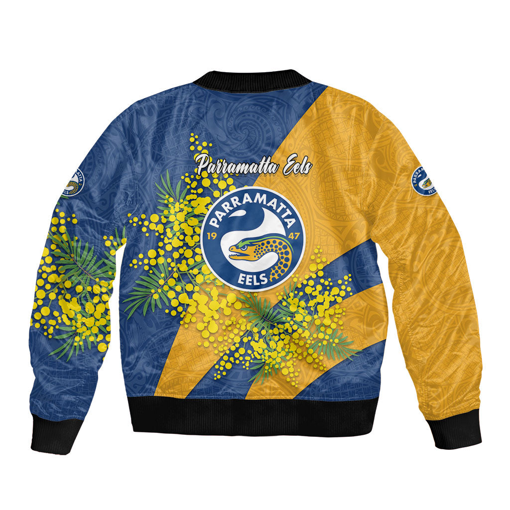 Parramatta Eels Bomber Jacket Golden Wattle Floral Polynesian - Australian Flower - Rugby Mascot
