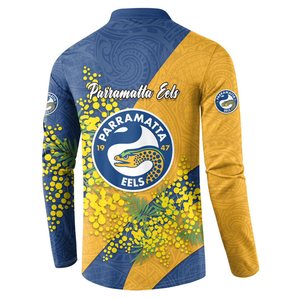 Parramatta Eels Button Sweatshirt Golden Wattle Floral Polynesian - Australian Flower - Rugby Mascot