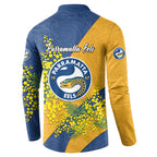Parramatta Eels Button Sweatshirt Golden Wattle Floral Polynesian - Australian Flower - Rugby Mascot