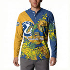 Parramatta Eels Button Sweatshirt Golden Wattle Floral Polynesian - Australian Flower - Rugby Mascot