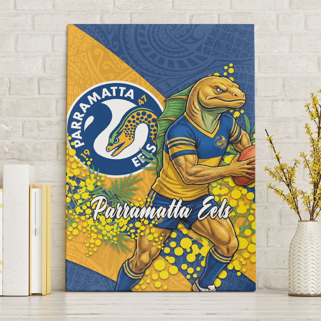 Parramatta Eels Canvas Wall Art Golden Wattle Floral Polynesian - Australian Flower - Rugby Mascot