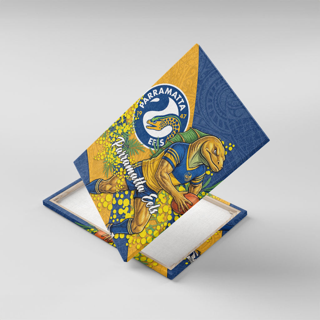 Parramatta Eels Canvas Wall Art Golden Wattle Floral Polynesian - Australian Flower - Rugby Mascot